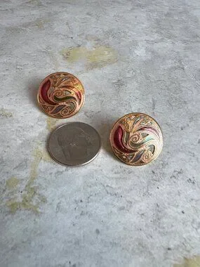 Jewelry | Gold Copper Tone Abstract Swirl Cloisonne Round Spring ...